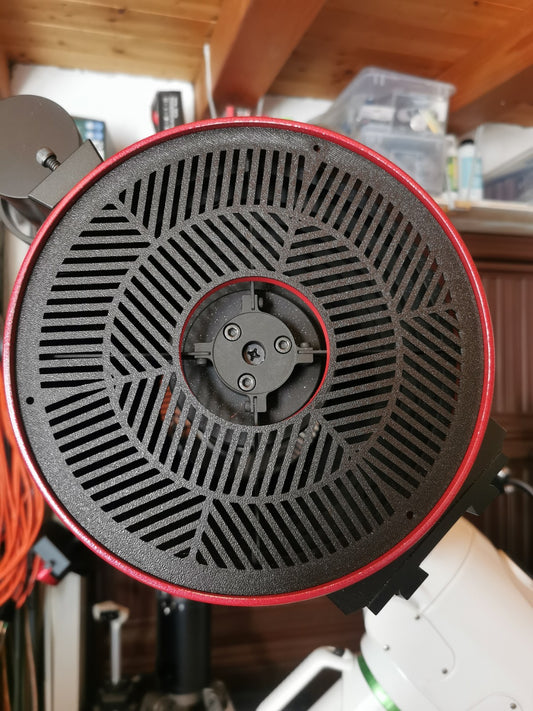 Maschera Tri-Bahtinov Bi-Color Nera/Rossa per TS ritchey-chrétien RC8"